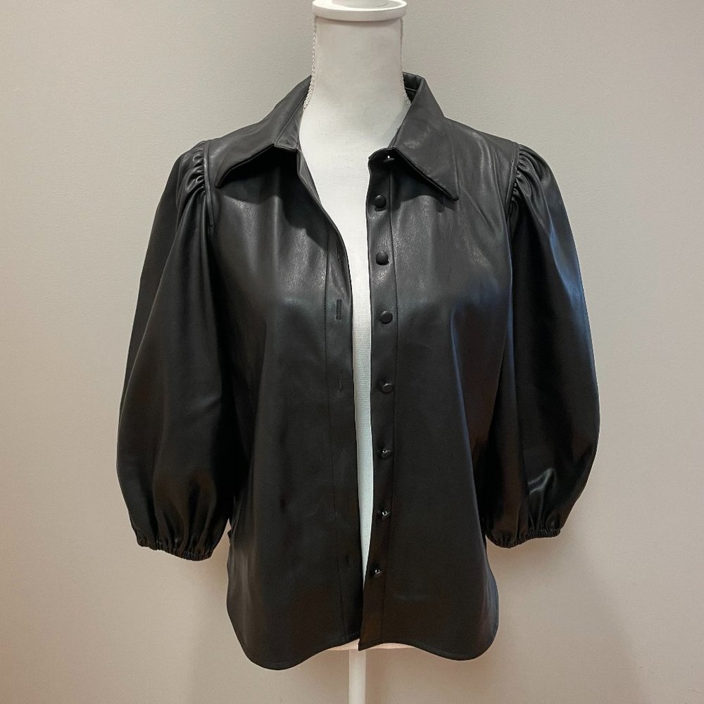 Zara Faux Leather Puff Sleeve Top